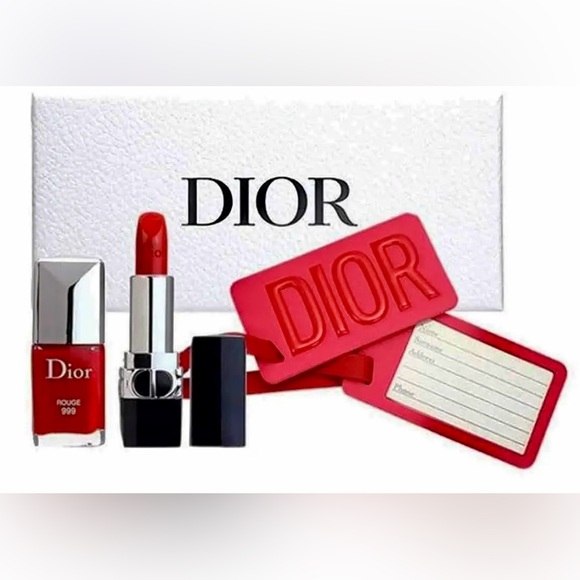 Dior - 3-Pc. Travel Set | Luggage Tag - 999 Red Satin Lipstick & Polish - NIB - Picture 2 of 14